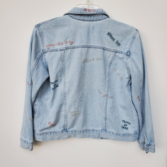 PAC SUN - Y2K Embroidery Sayings Jean Jacket with Pockets Large - Picture 8 of 16